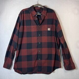 Carhartt Mens XL Relaxed Fit Buffalo Plaid Flannel Shirt Red Black Long Sleeve